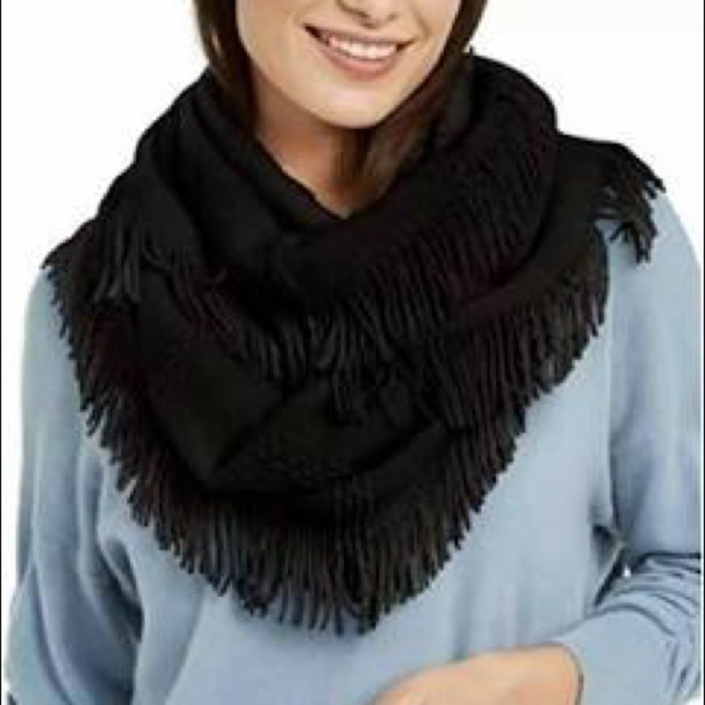 INC international concepts black fringe infinity scarf